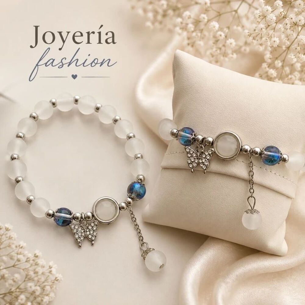 White Bead Bracelet with Butterfly and Cat's Eye Stone – New